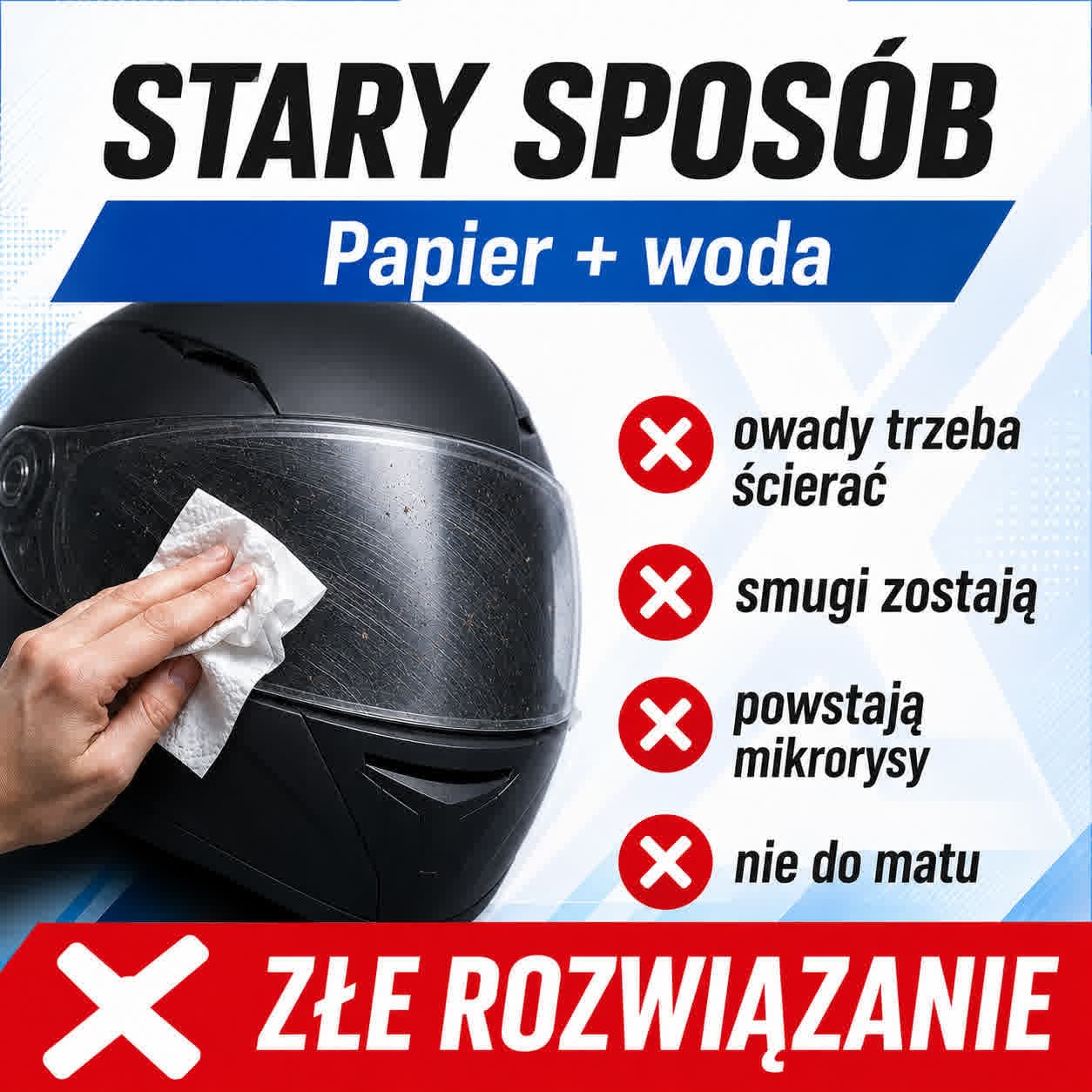 Stary sposób czyszczenia kasku - papier kuchenny