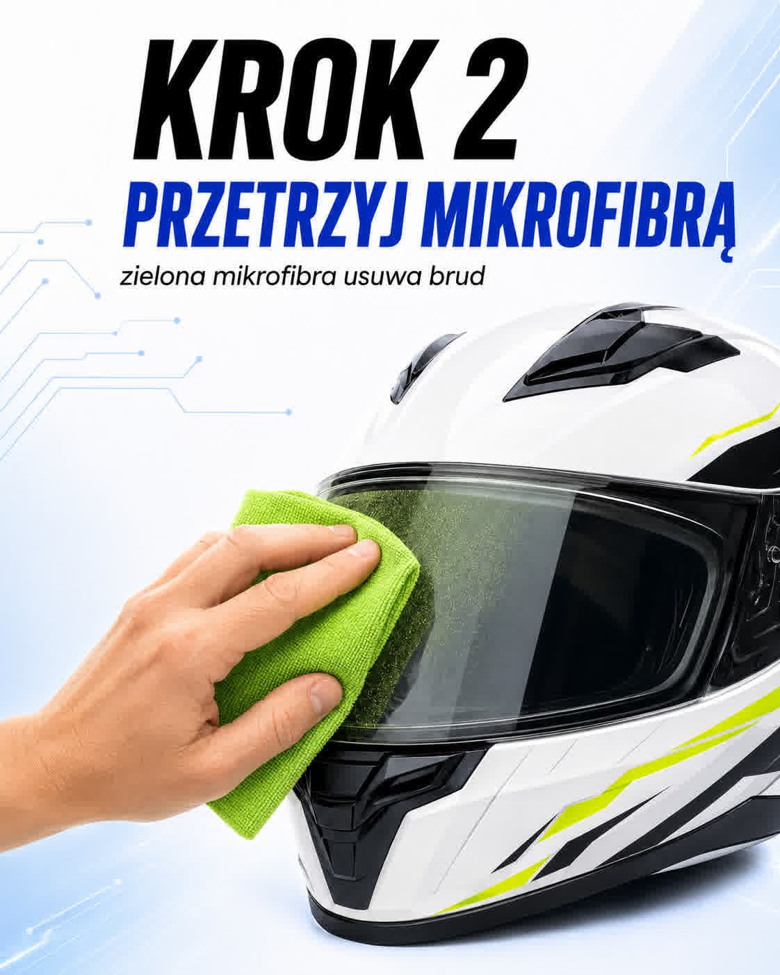 Przecieranie kasku zieloną mikrofibrą