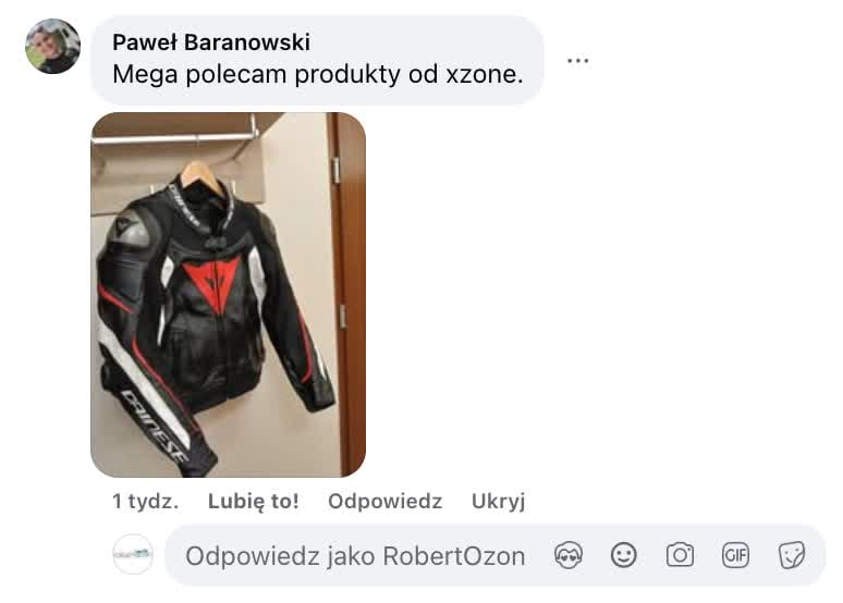 Komentarz na Facebooku, Paweł Baranowski: „Mega polecam produkty od Xzone”.